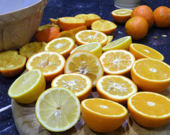 cutting oranges and lemons for marmalade